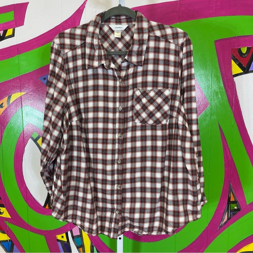 CJ Banks, Plaid Flannel Long Sleeve Shirt. Size 1X. In excellent condition!